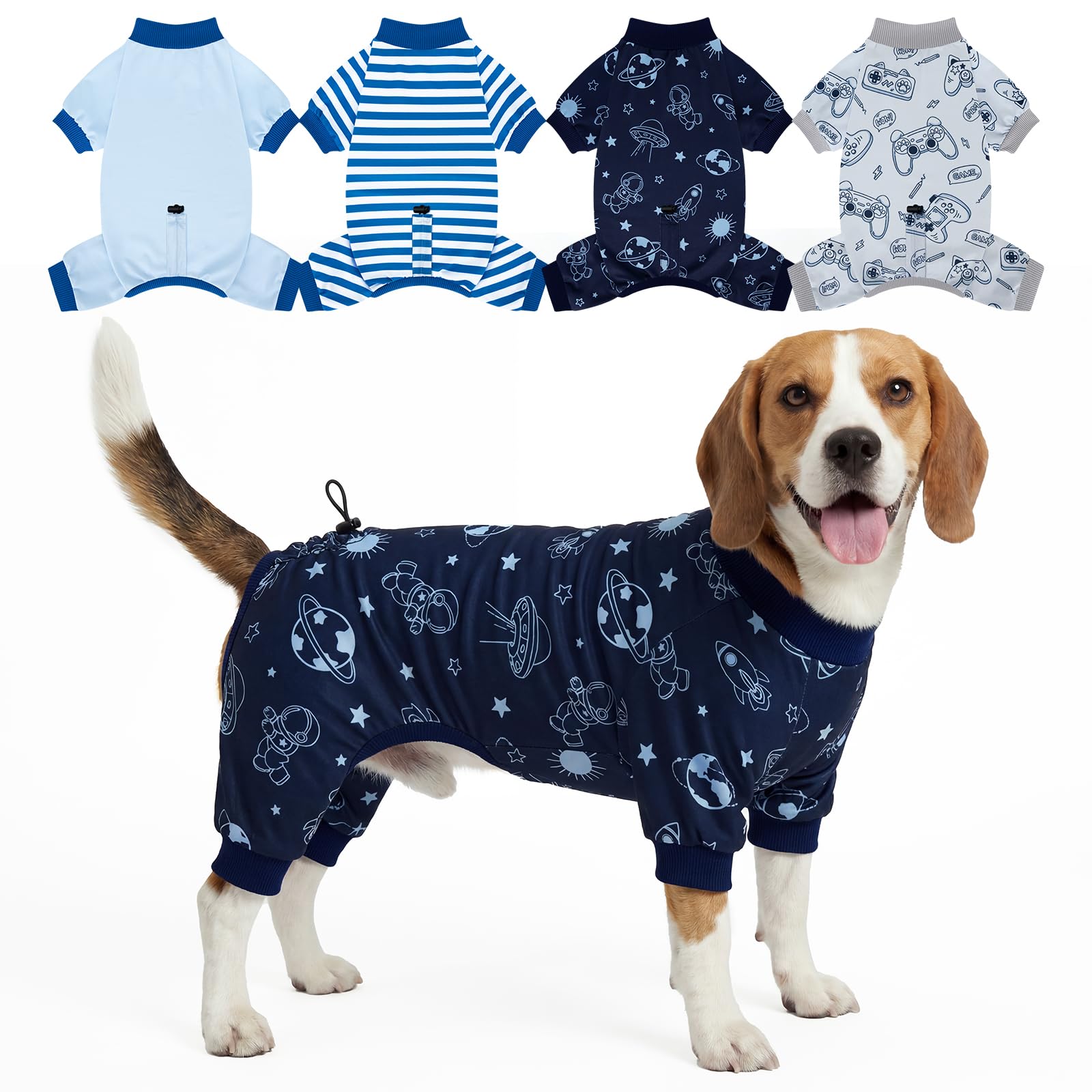 XPUDAC 4 Pack Dog Pajamas, Soft Puppy Clothes with Drawstring Adjustable Stretchy Dogs Onesie for Small Medium Doggie Shed Defender Dog Suit Pet Outfit Boy, M — view 13