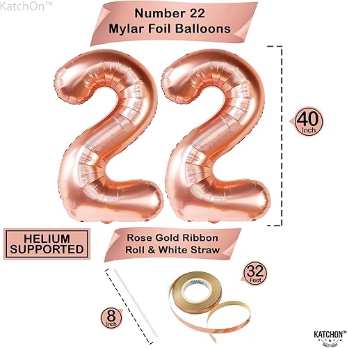 Miniatura 4 de KatchOn, Globos de oro rosa con el número 22, 40 pulgadas, globos de números 22 para decoraciones de cumpleaños de oro rosa para hombres, globos del