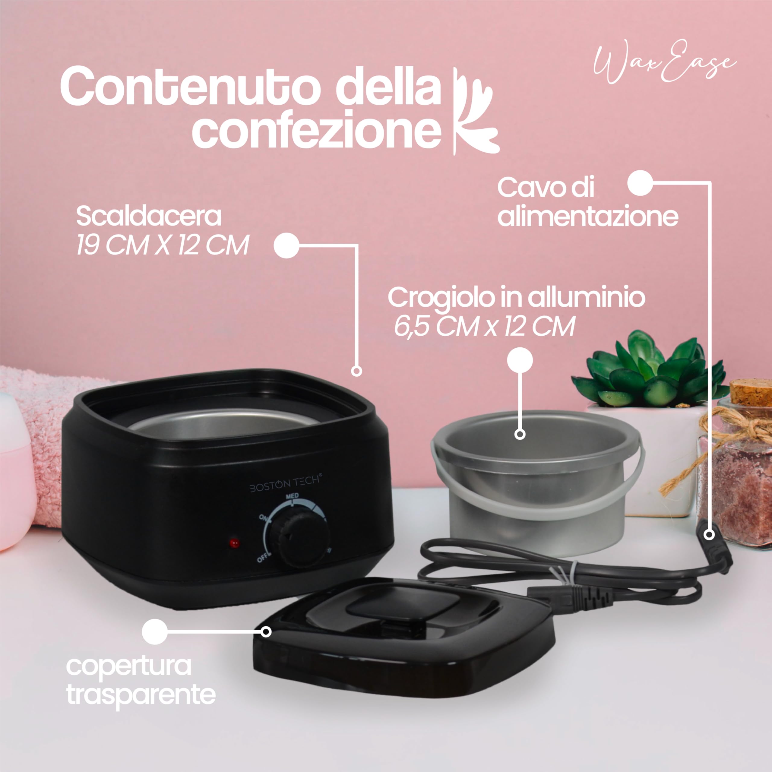 Scaldacera Professionale 500 ml Boston Tech HR101 – Scaldacera Elettrico con Controllo Temperatura, Contenitore Rimovibile in Alluminio, Fornetto per Ceretta Casa e Salone