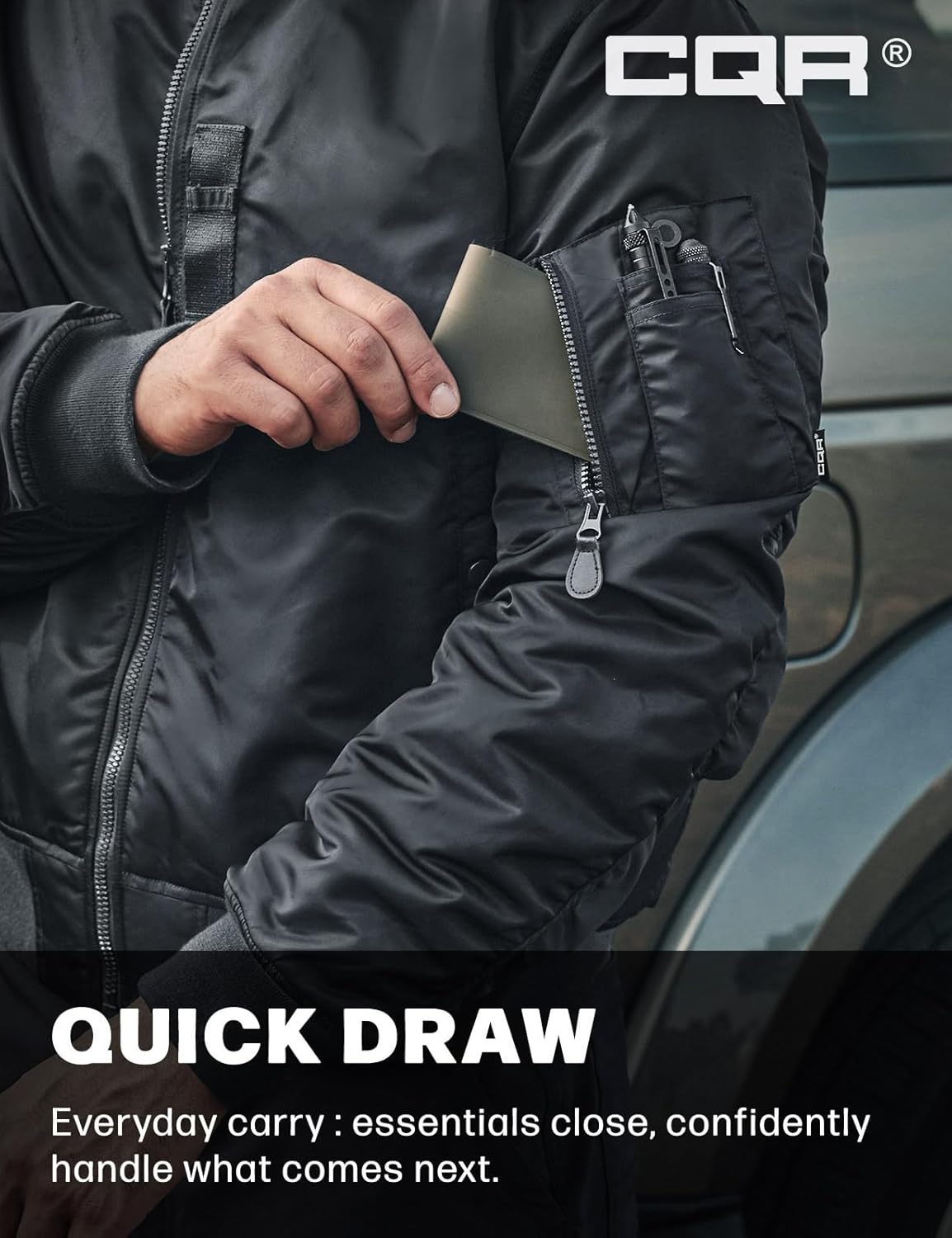 CQR Men's Casual Bomber Jacket, Outdoor Fall/Winter Zip-Up Windbreaker, Water Resistant Padded MA-1 Flight Jacket with Pocket - Image 6