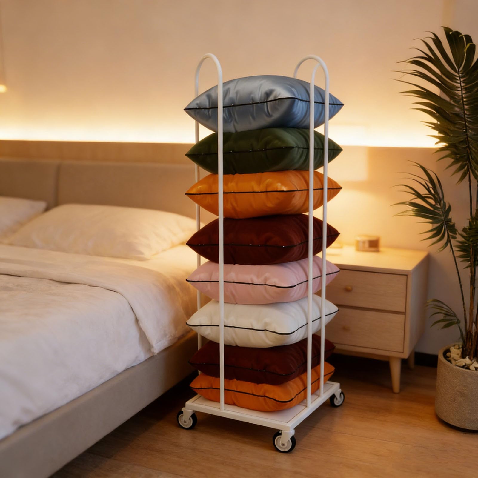 Présentoir à coussins sur pied métallique pour coussin carré et rond
