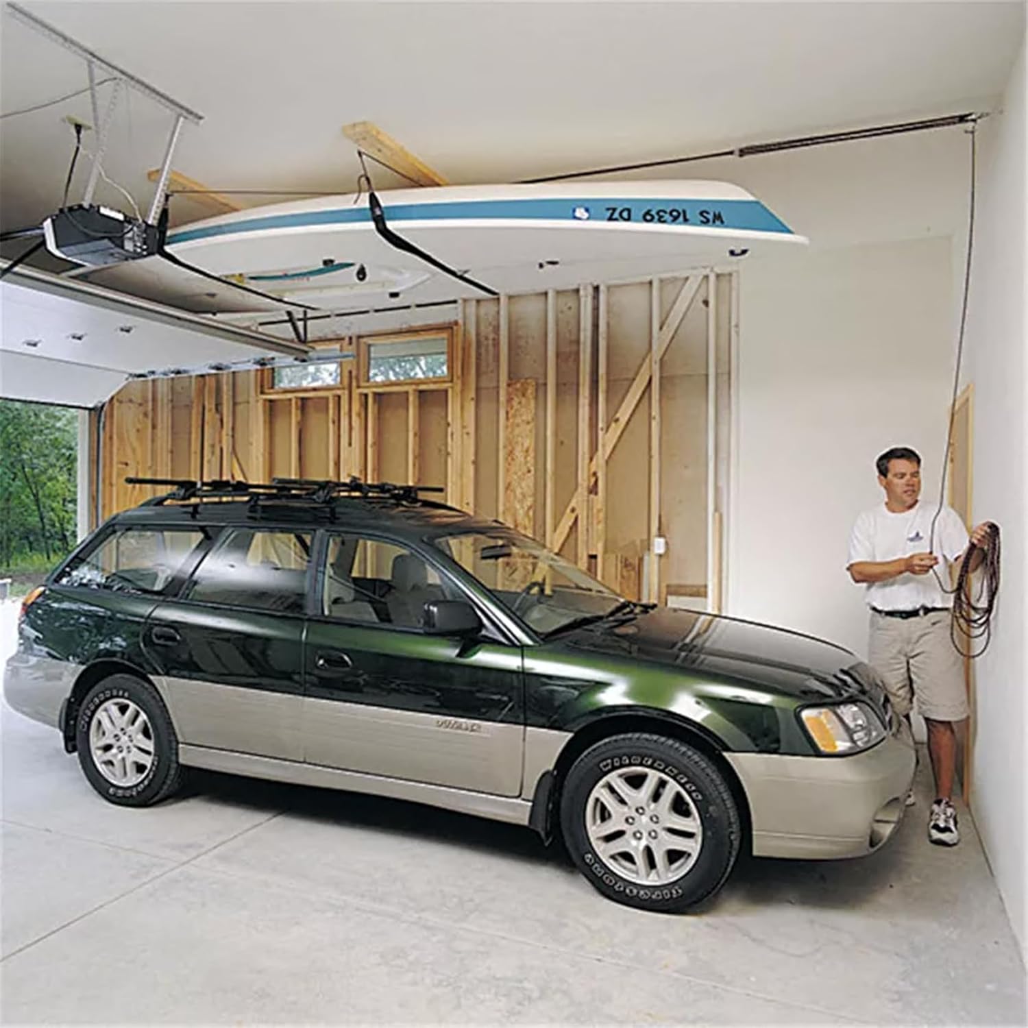 HARKEN Hoister Lightweight Kayaks Overhead Garage Storage Hoist System for Small Kayaks, Boards, Skulls, Light Storage (45lb Capacity, 10ft Ceiling), Model 7808