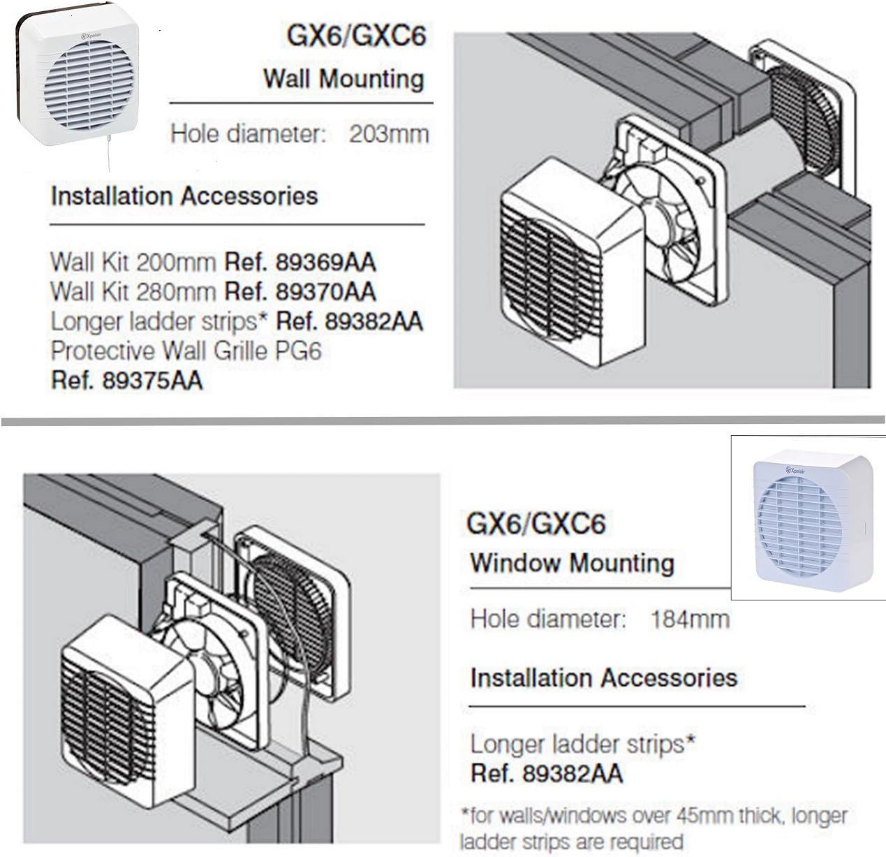 Xpelair GX6 Wall Mounting Diagram