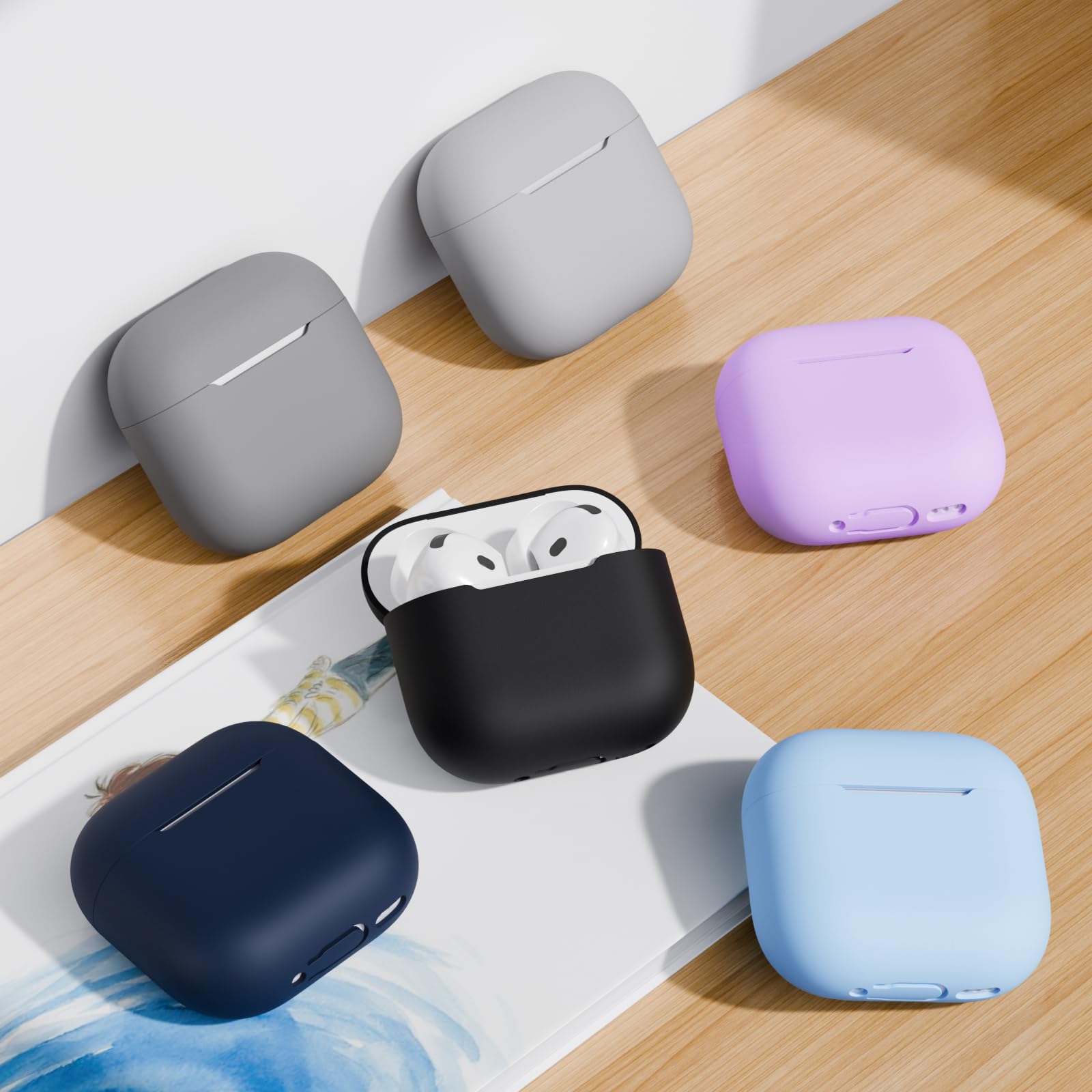 Coque en Silicone Compatible avec AirPods 4 2024, Housse Protecteur pour AirPods 4ᵉ Génération, Étui en Silicone Souple pour Airpods 4, LED Avant Visible (Noir)