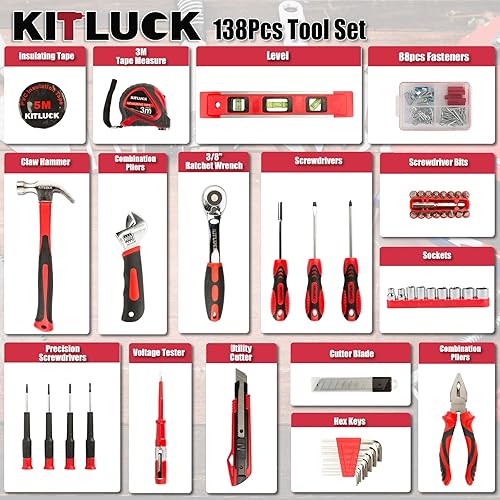 Miniatura 2 de KITLUCK Kit de herramientas para el hogar de 138 piezas, juego de herramientas de reparación de manos para el hogar para hombres, juego de caja de