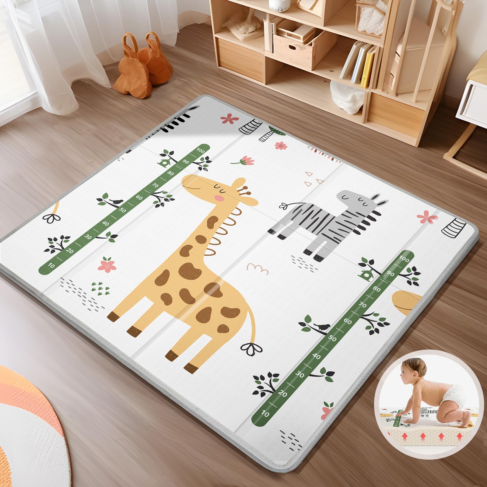 PIGLOG Foldable Baby Play Mat for Floor, Baby Floor Mat for Crawling, Reversible Waterproof &amp; Non-Toxic Baby Foam Playmat, Baby Play Mat for Babies, Infants &amp; Toddlers 6-12 Months