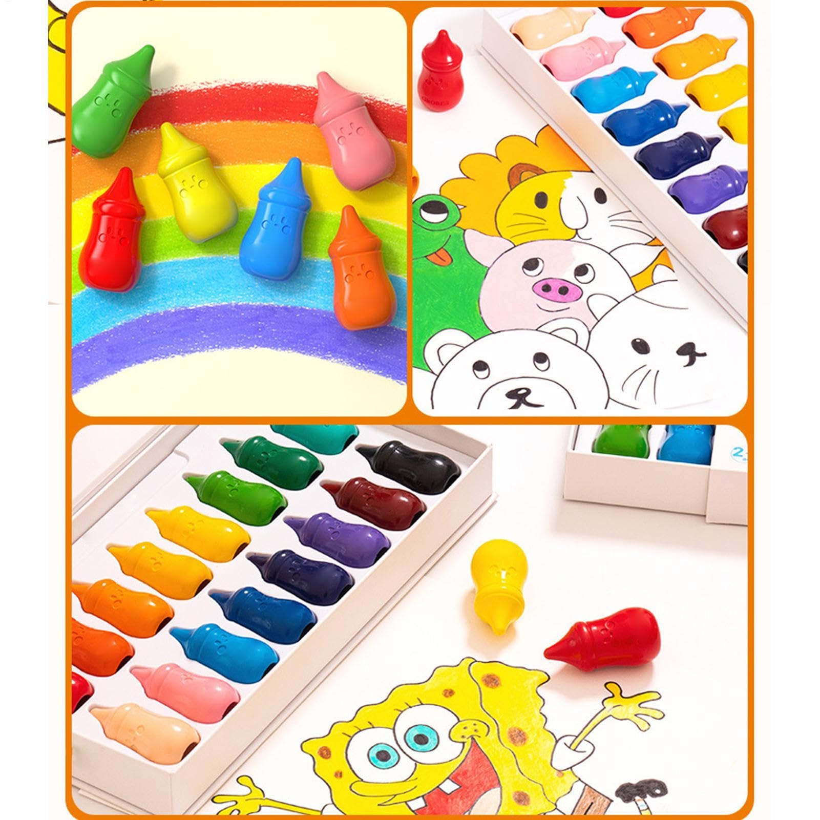 Wax Coloring Crayons - Easy Grip Painting Pencils, Washable Smooth Wax Sticks, Bright Colorful Design | Kids Drawing Supplies, Creative Nursery School Playroom Non Noxious Safe Anti Stain Pastel Too