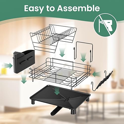 Miniatura 7 de Dish Drying Rack,Dish Drainer for Kitchen Counter with Utensil Holder,2-Tier Dish Rack with Drainboard,Space-Saving,Large-Capacity,Rust-Proof and
