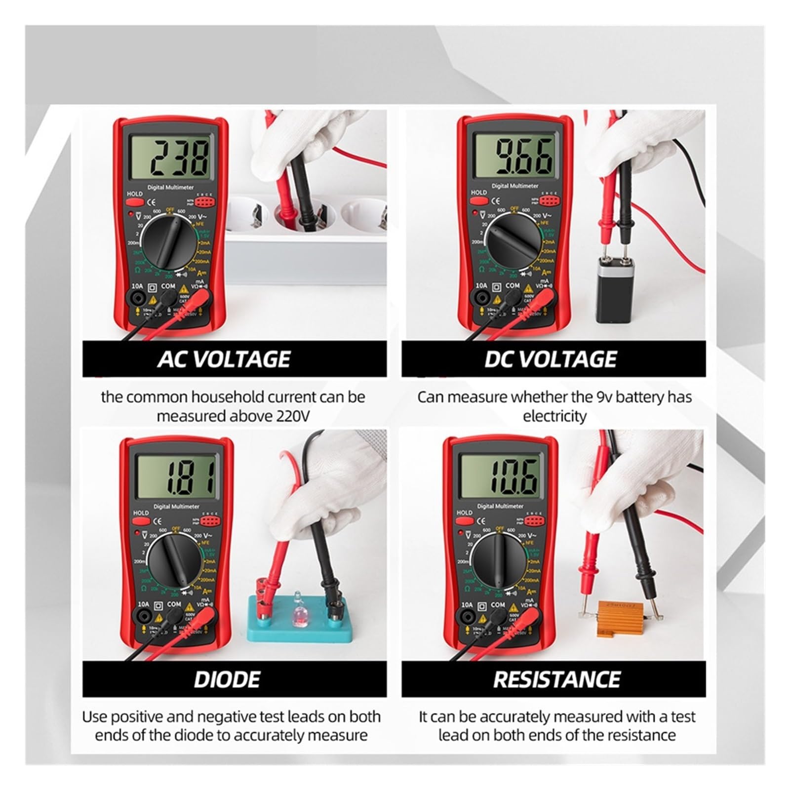 Tester Multimetru 2000 Liczy Inteligentny Multimetr Przenośny AC DC Tester Woltomierz Amperomierz Ohm Napięcie Prądu Rezystancja Miernik Częstotliwości Precyzja Bezpieczny(Red)