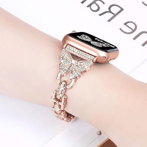 Miniatura 2 de wipalor Correa de mariposa para Apple Watch de 1.614, 1.575 y 1.496 pulgadas, para mujer, correas elegantes de metal para iWatch de 1.575 pulgadas