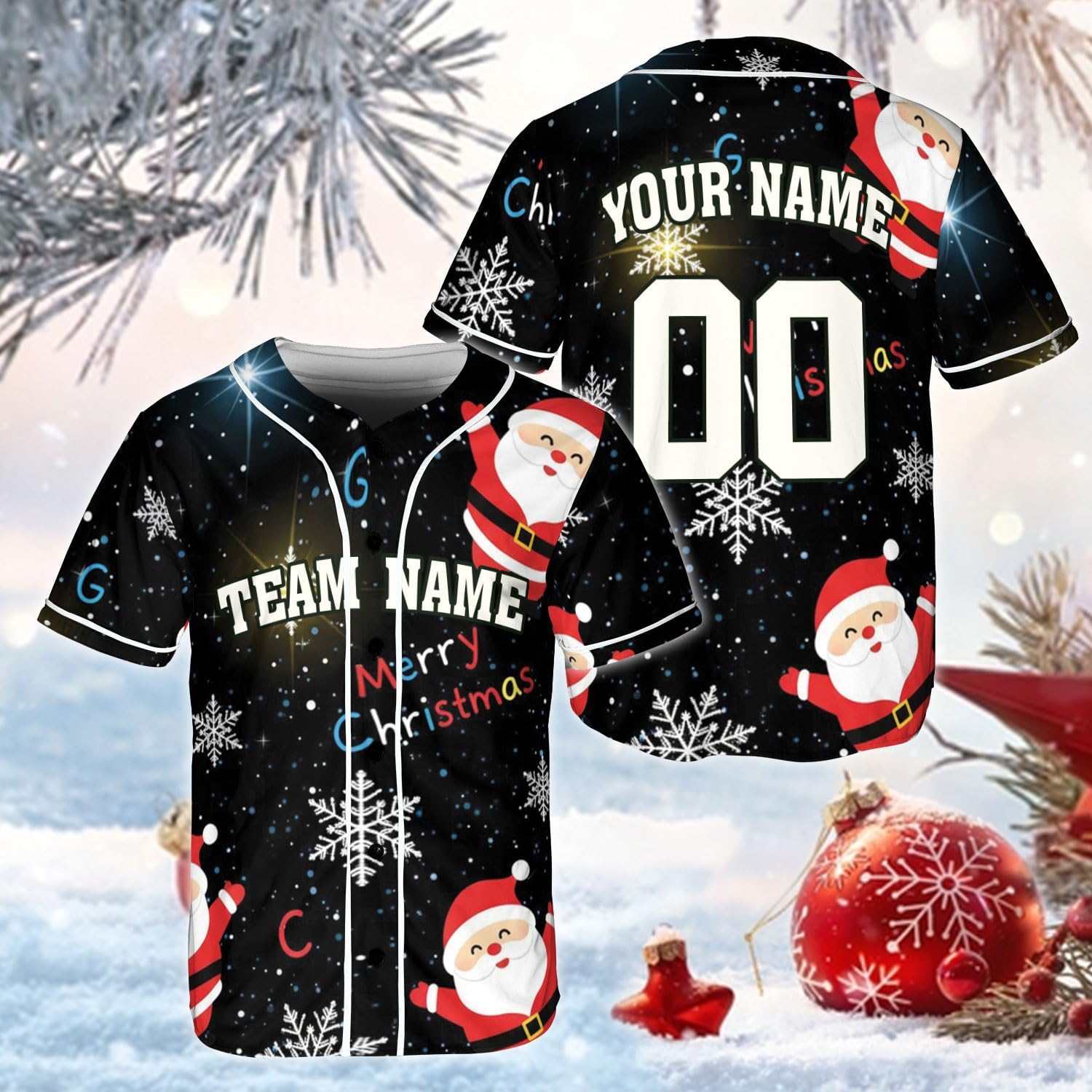 Personalized Christmas Baseball Jersey | Custom Team Name Number | Team Uniform for Men Women Youth, Size XS to 5XL - Image 3