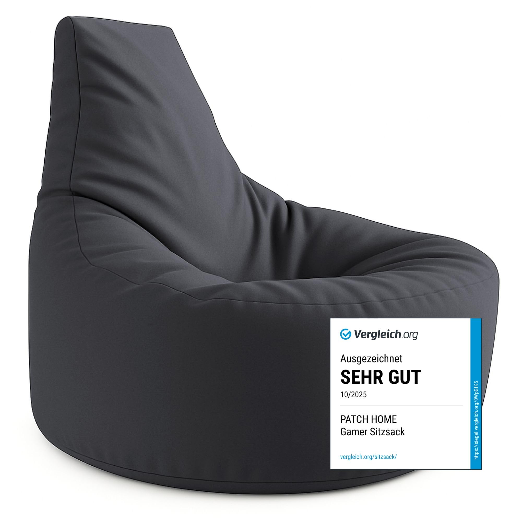 PATCH HOME Gamer Kissen & Lounge Sitzsack – befüllbar mit Reißverschluss, gefüllt mit Styropor, geeignet für In- & Outdoor. Perfekt als Gaming Sessel Sitzkissen (Anthrazit - Ø 80cm x Höhe 90cm)
