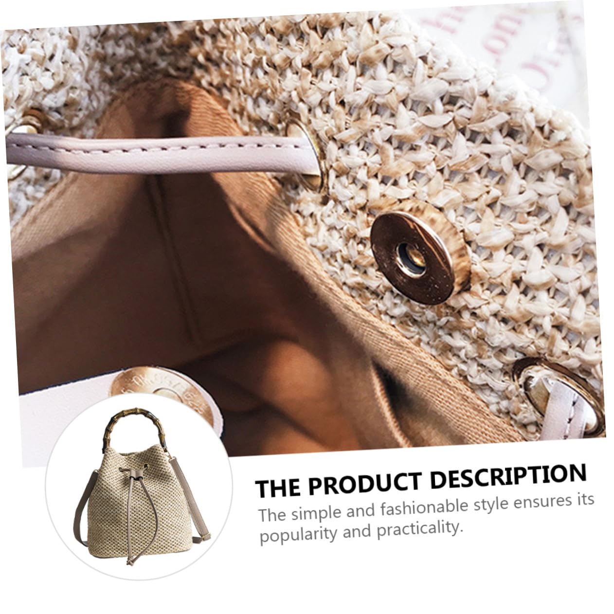 Toyvian 1pezzi Borsa Tracolla in Paglia Secchiello Borsa Mano Pratica e Leggera Adatta per Uso Quotidiano e Diverse Occasioni