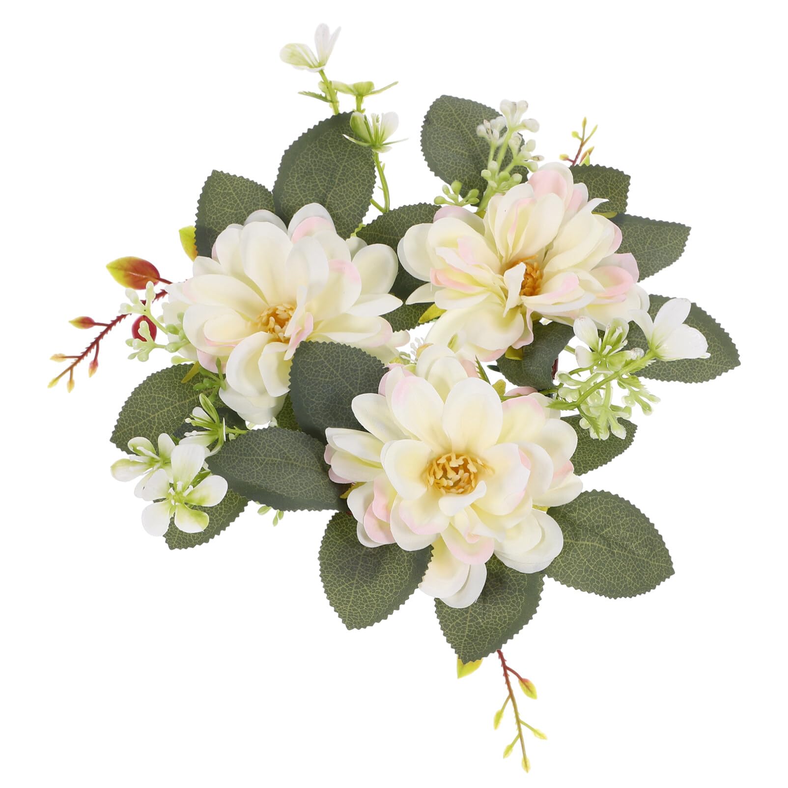 HOLIDYOYO Artificial Dahlia Candle Rings, Floral Wreaths with Leaves Greenery Garland for Pillar Candle Lantern Wedding Centerpiece Party Home Table Decor