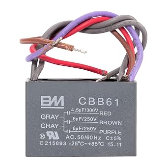 Ceiling Fan Capacitor CBB61 4.5+6+5UF 4.5+6+6UF 5+5+5UF 4+4+2.5UF 4+5+6UF 5 Wire 250V 50/60Hz Motor Running Capacitor 25C-85C Operating Temperature