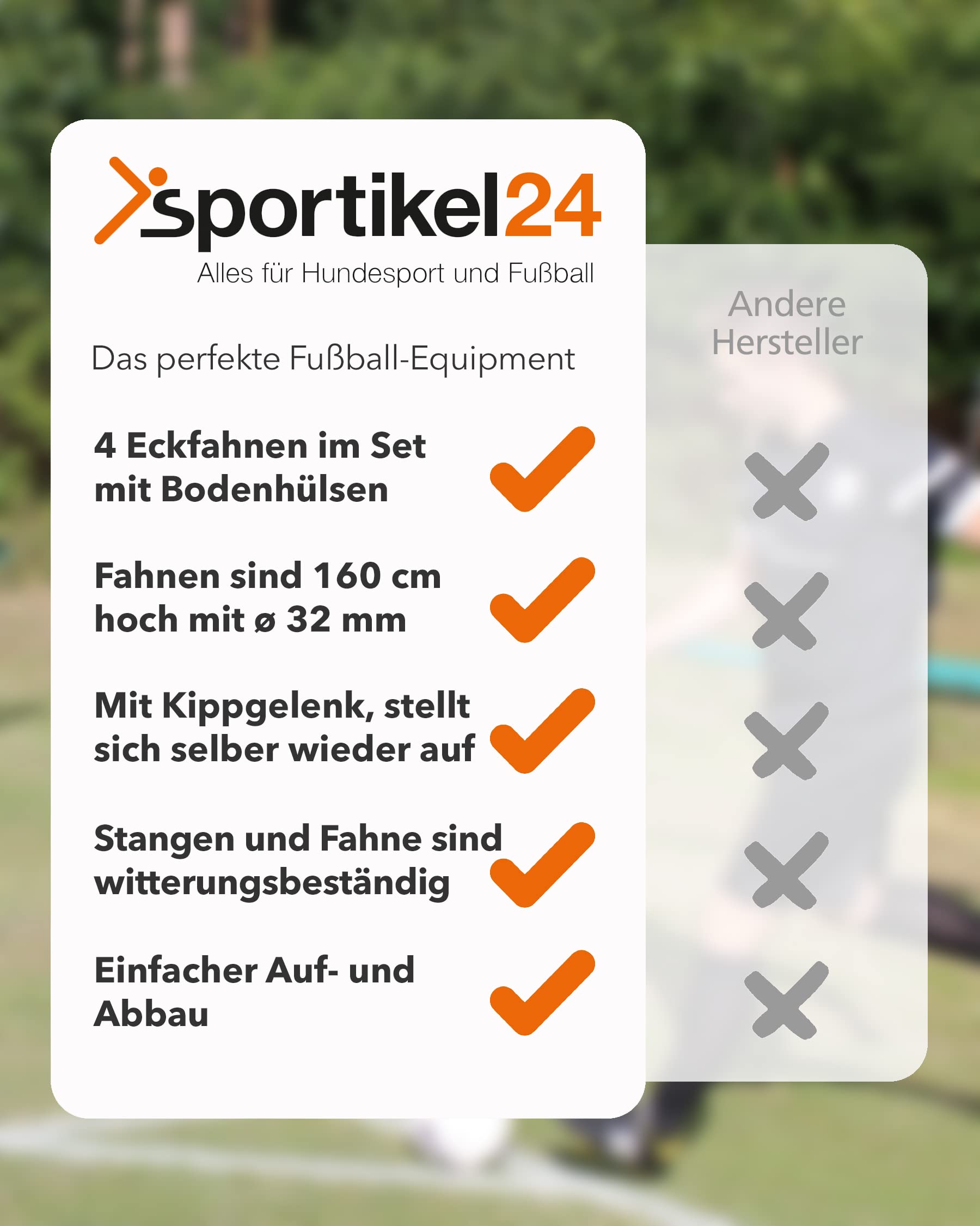 Bandiere angolari con giunto ribaltabile – 4 in set – con manicotto inferiore – 160 cm di altezza – per marcatura sul campo di gioco – per calcio e altri sport