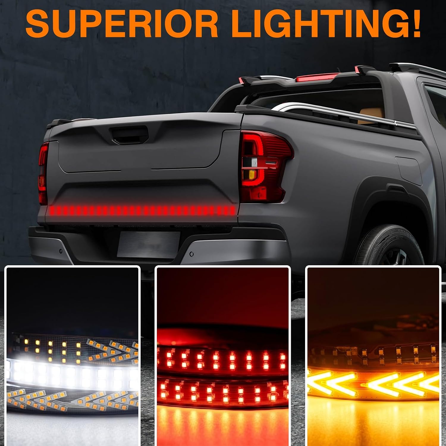 LIGBT 60 Inch Tailgate led Light Strip Truck Lights 60’’ 348led White Reverse Light Red Brake Rear Turn Signal Flexible Tailgate Light Strip for Pickup SUV Van Trailers No Drill Install