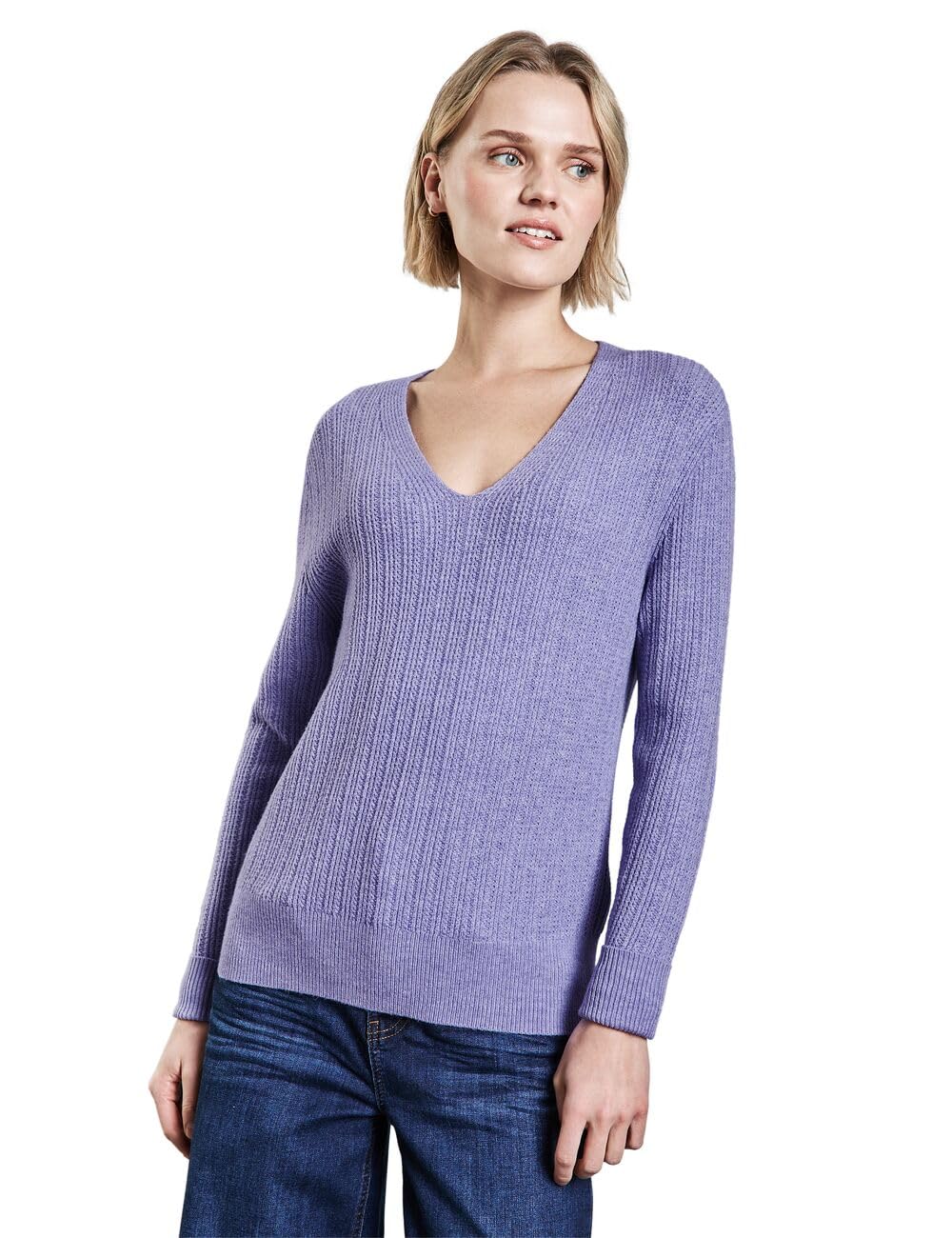 STREET ONE Women's A303041 Cuddly V-Neck Jumper, Viola Lilac Mel, 12