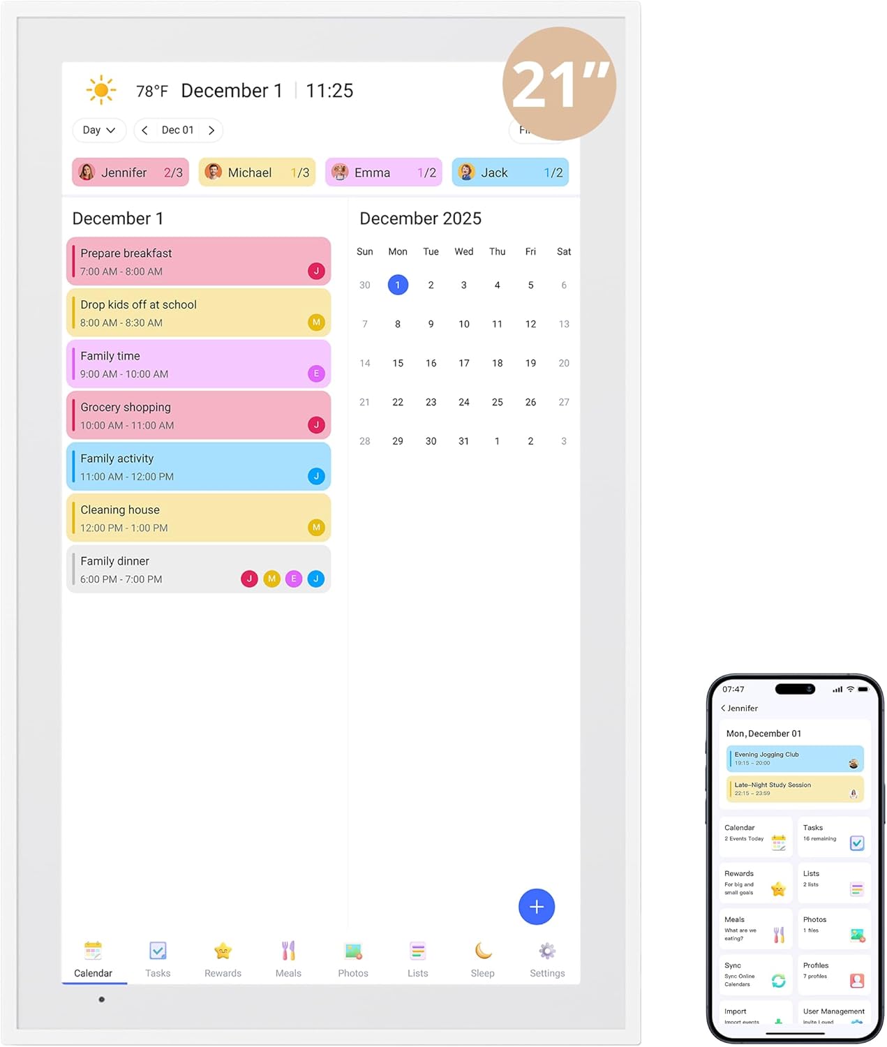 Dragon Touch Digital Calendar 21.5 Inch Touch Screen, Electronic Wall Calendar Chore Chart for Family Monthly/Weekly Planner, Interactive Display for Home Organization, Desk Mount Included - White