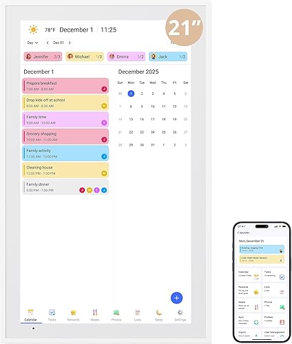 Dragon Touch Calendario digital de 21.5 pulgadas, pantalla táctil, calendario electrónico de pared, tabla de tareas para planificador familiar