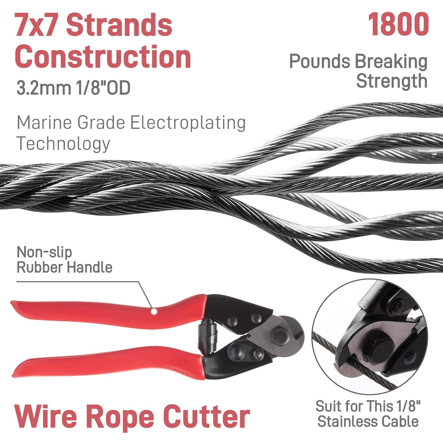 1000FT 1/8" Black Stainless Steel Cable Kit for Deck Railing, Premium T316, 7x7 Strands, 1/8" Wire Rope with Cutter, DIY Balustrades