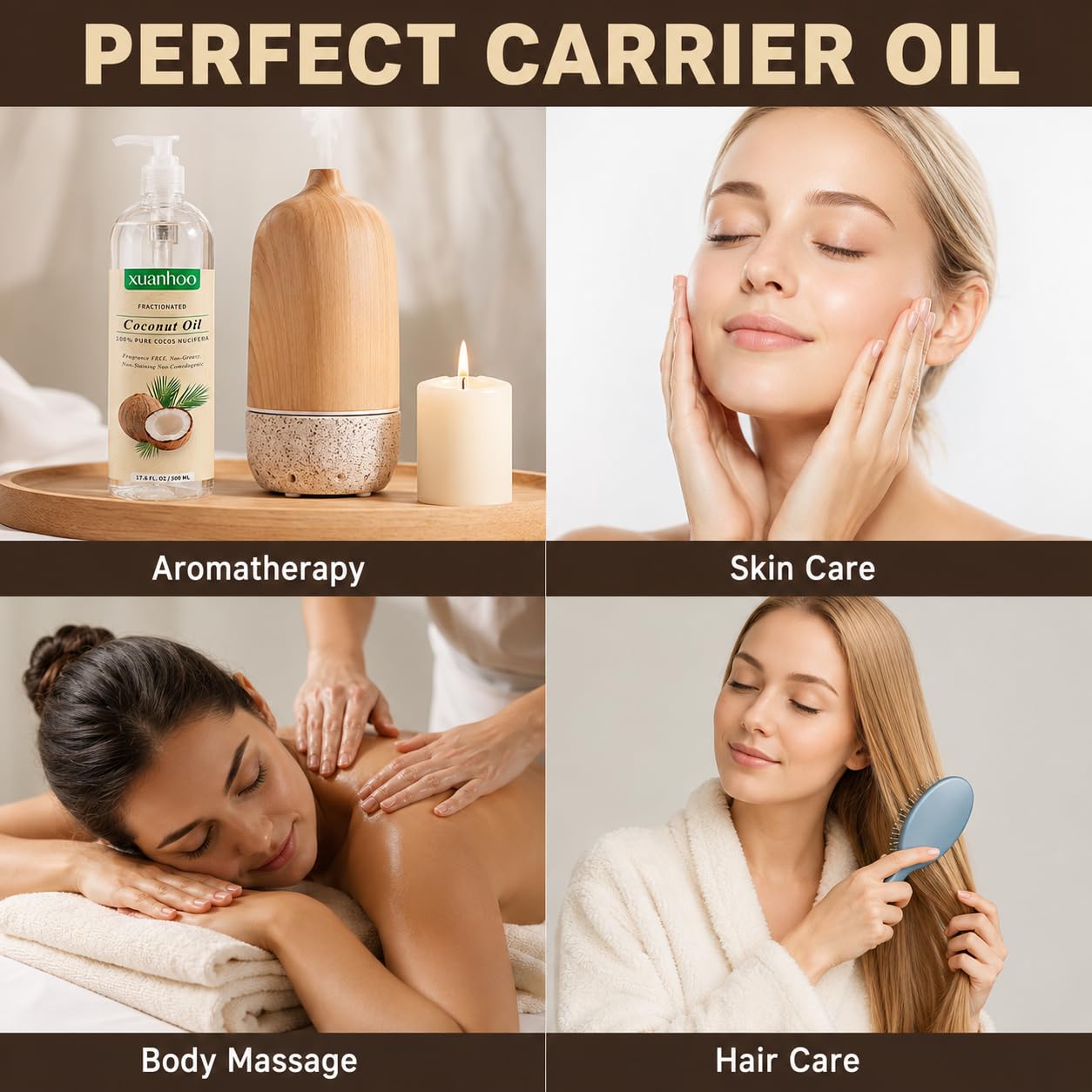 Aceite de coco fraccionado 500ml 100% puro natural para cabello piel y uñas