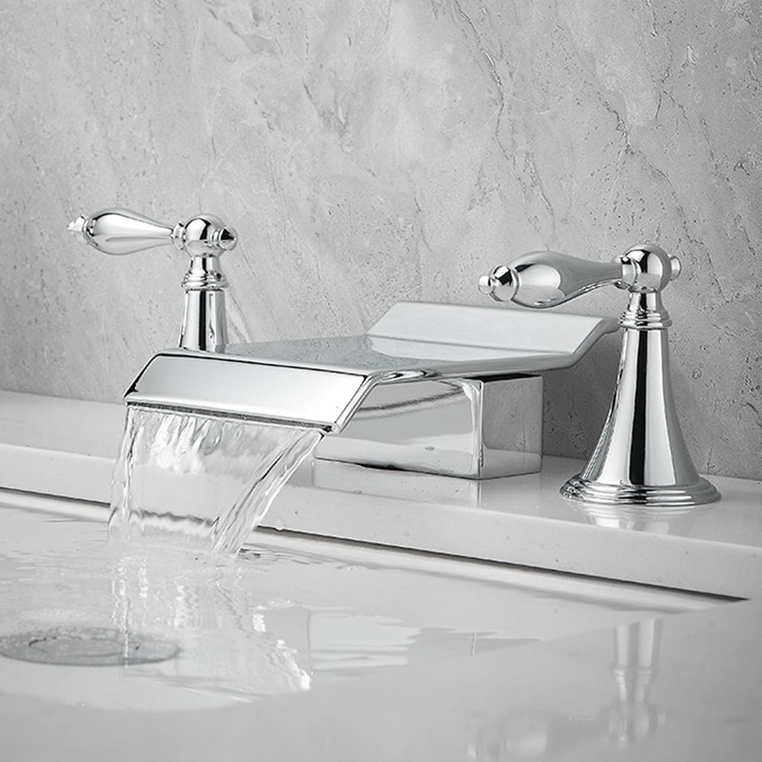Grifo de baño cascada con tapón incluido mezclador de agua fría y caliente cromado