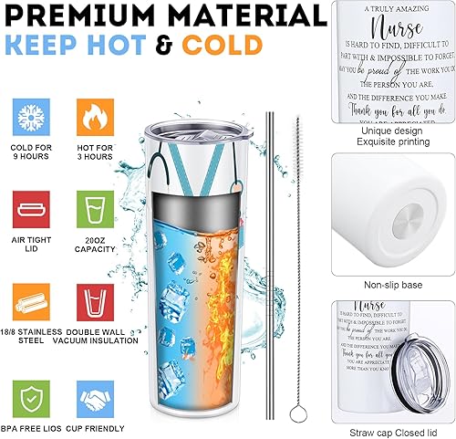 Miniatura 9 de Sabary Juego de 8 regalos para enfermeras 2024, regalos de la semana de la enfermera, vaso de acero inoxidable de 20 onzas con letrero de