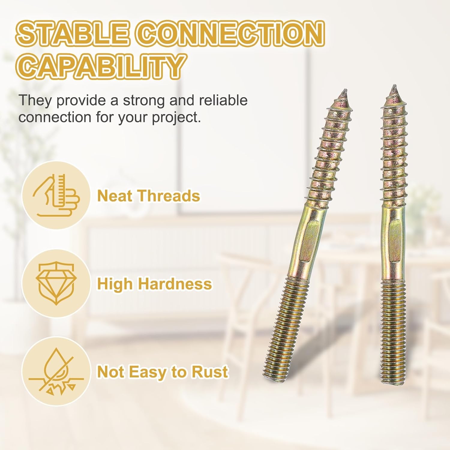 Pack of 20 M8 x 90 Hanging Screws Carbon Steel Double Head Wood Screws for Wooden Furniture Legs Colour Zinc