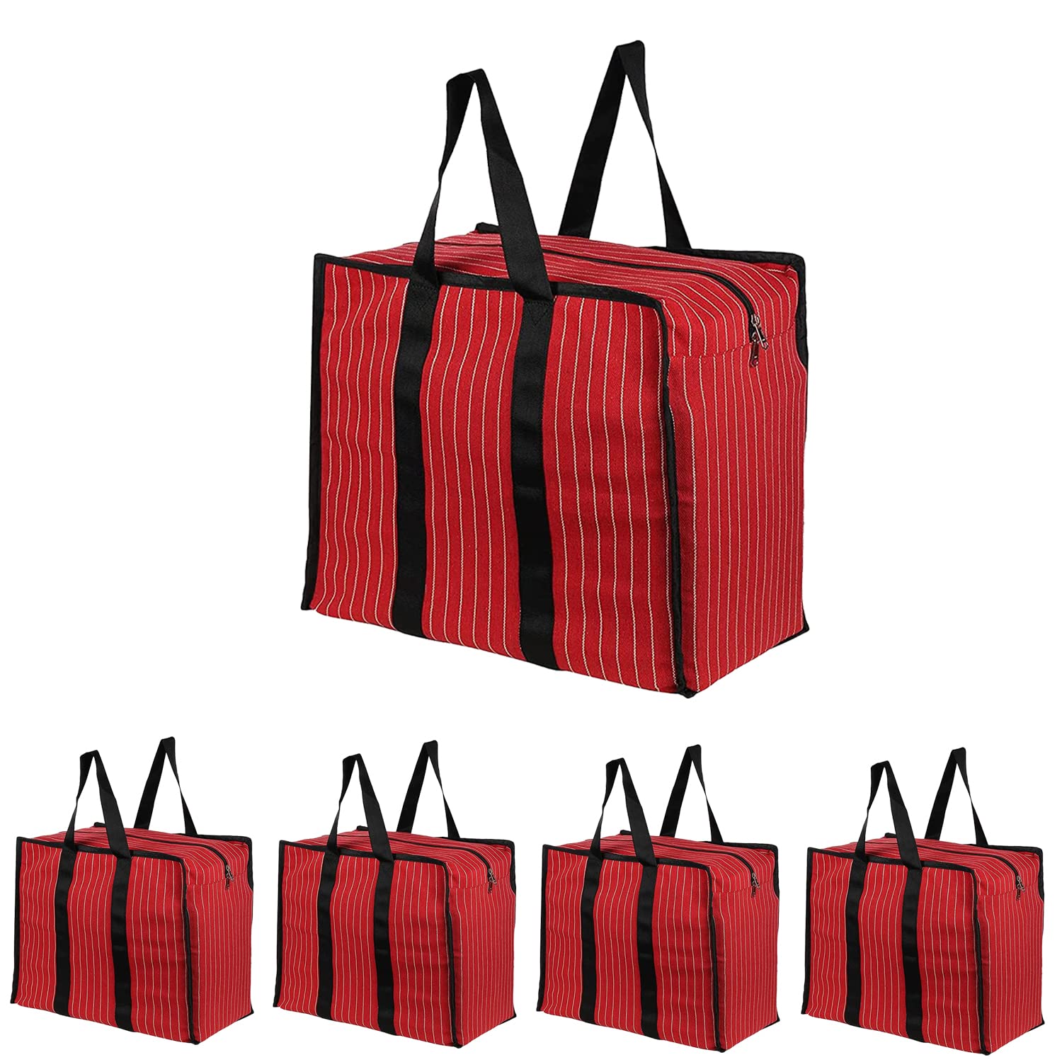 Double R Bags Multipurpose Extra Large Big Heavy Duty Storage Organizer Reusable Canvas Shopper Bag with Strong Handles and Base with Covers Zip (Pack of 5, Red) (B09QGX9C33) Amazon Price History, Amazon Price Tracker
