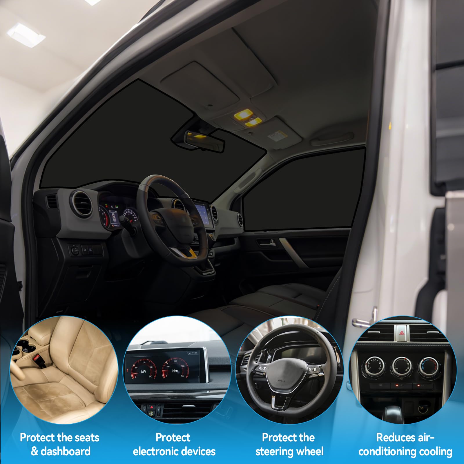 Parasol para parabrisas de coche para Fiat Ducato X250/290 para Citroen Jumper para Peugeot Boxer, Magnético, Parabrisas Térmico Interno, Juego de 3, Cubierta de Protección Solar Gruesa
