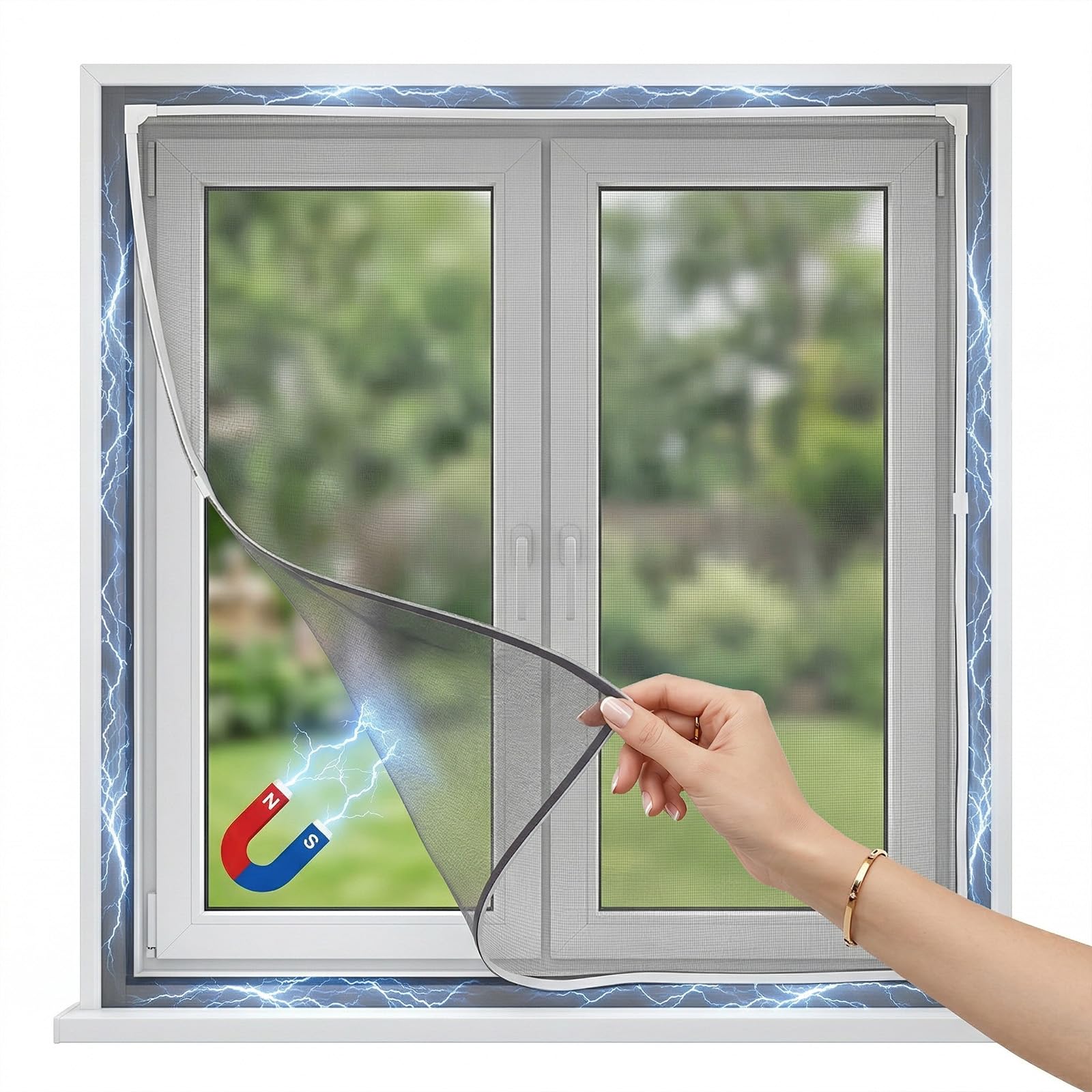 GREENSAPPIRE Adjustable Magnetic Fly Screen Window, Insect Mesh with Full Frame, Tear-Resistant Mosquito Net, Smaller Insect Mesh Mosquito Bug Net for Windows Easy Install (White, 120 * 190cm)