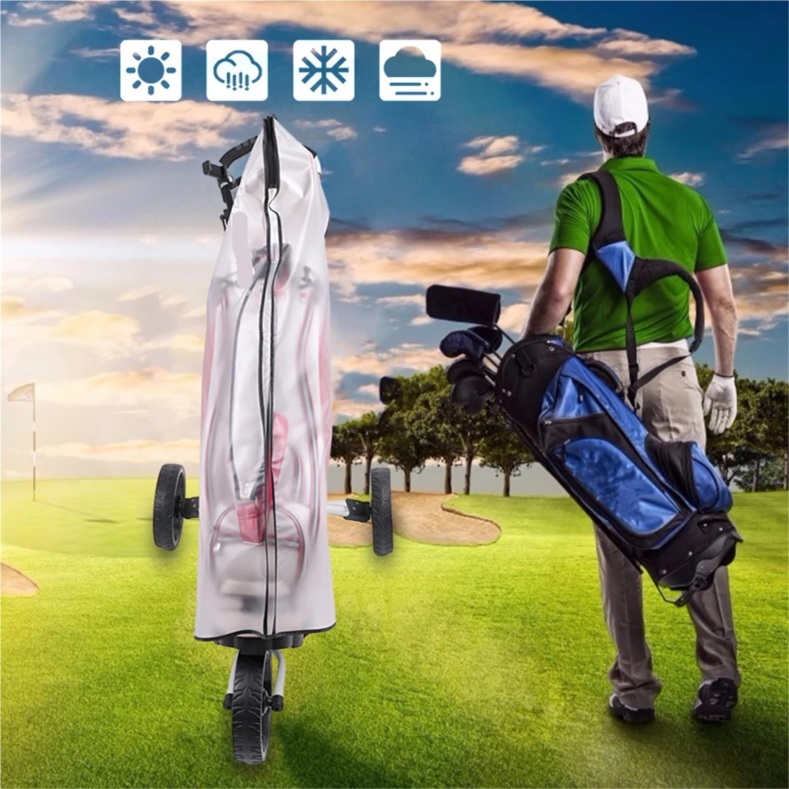 Funda para Bolsa De Golf Bolsa de Golf for Lluvia, Cubierta Impermeable con Cremallera, Gran Capacidad, Polvo, Suministros for cancha Club al Aire Libre, 2 uds