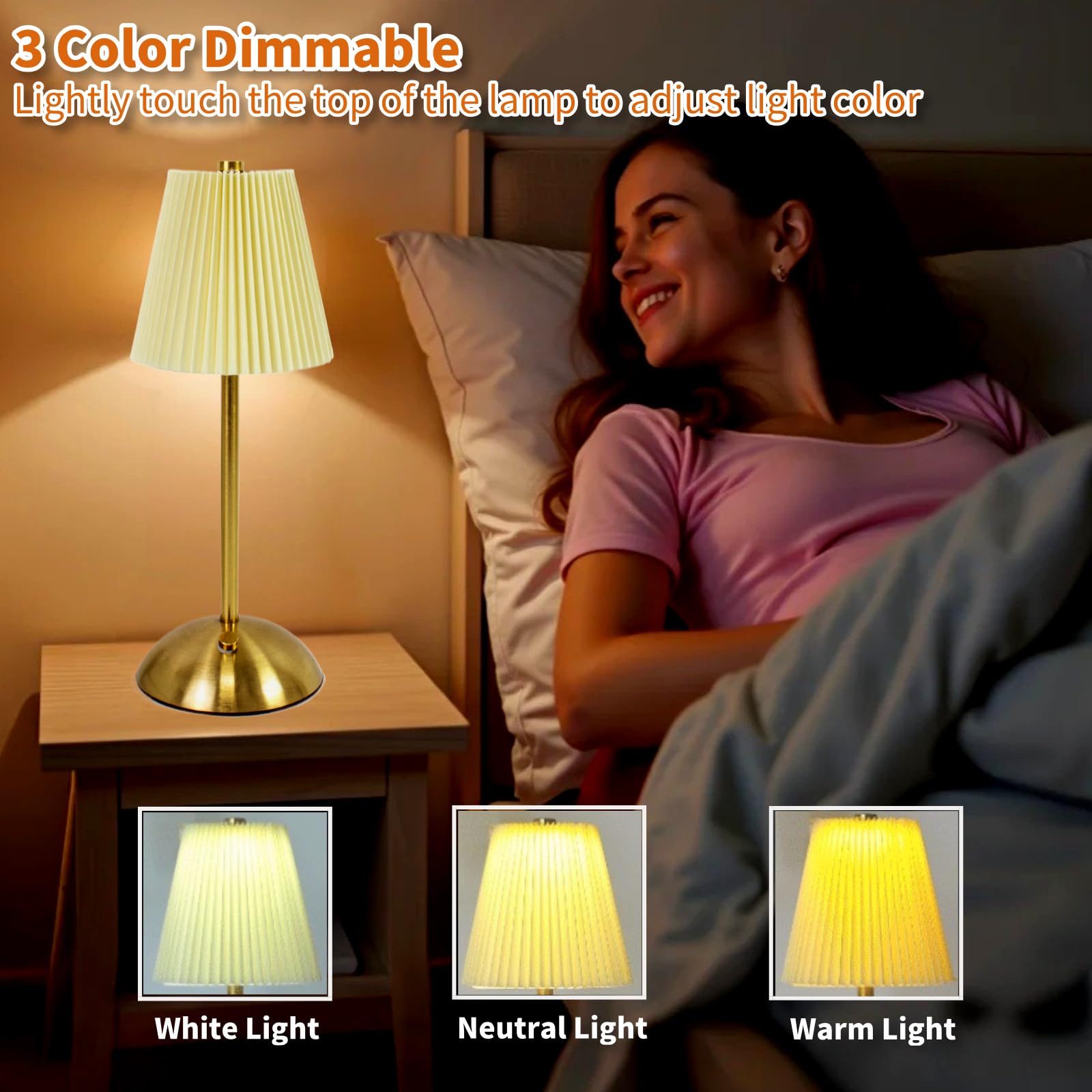 Bezprzewodowa lampa stołowa, 2 sztuki, zasilana bateriami, lampka nocna LED, 3 kolory, ściemniana, lampa biurkowa ze sterowaniem dotykowym, przenośna szafka nocna, dekoracja małego stołu, do sypialni