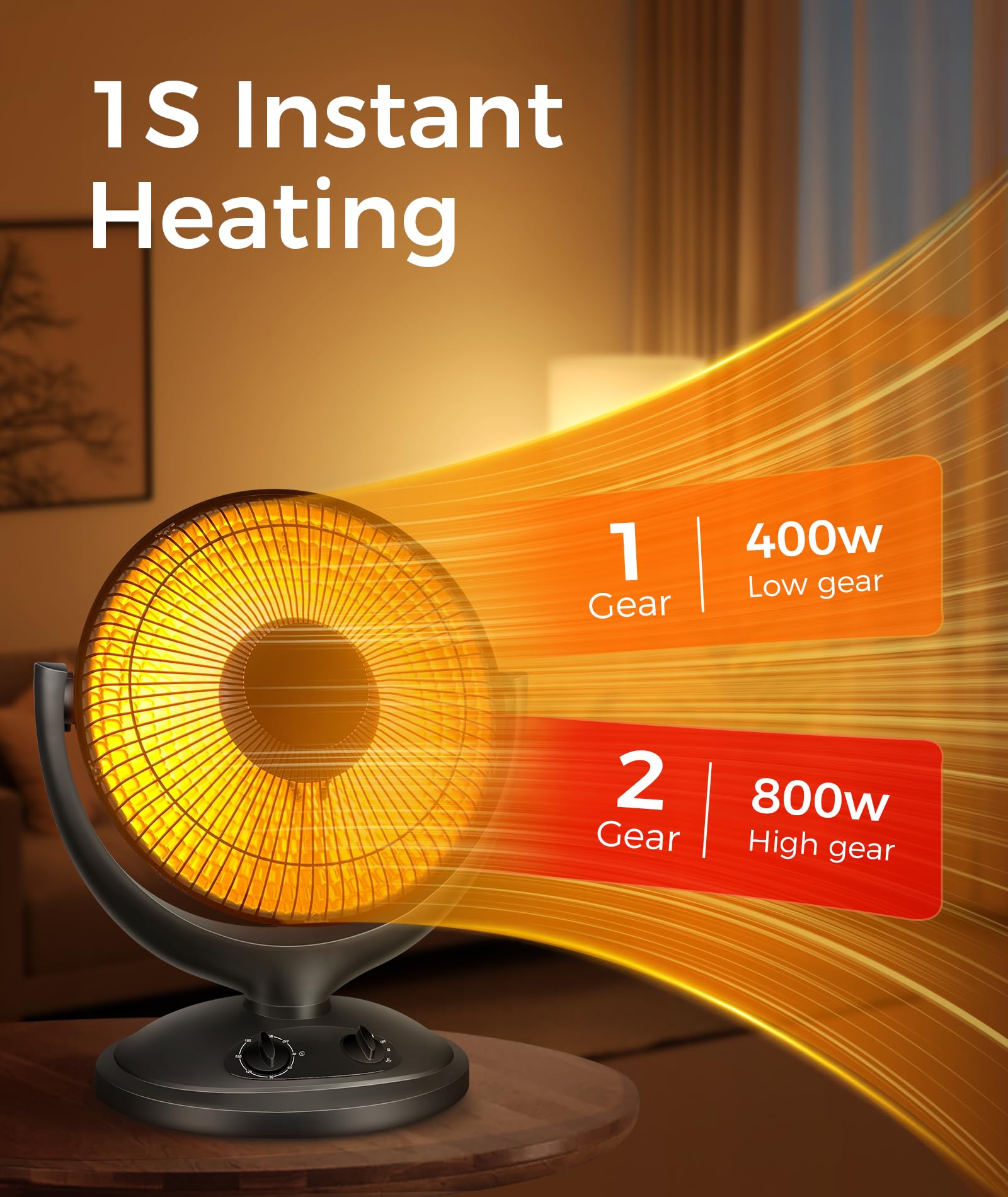 Joy Pebble Space Heater, 400W/800W Oscillating Electric Heater with 2-Level Rapid Heating, 180-min Timer, Radiant Dish Heater with Tip-over&Overheat Protection, Portable Space Heater for Home/Office