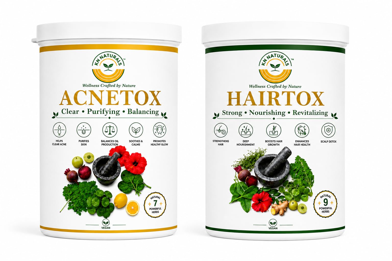 KN Naturals Herbal Powder Combo Pack of 2 Caffeine-Free Herbal Drink Mix Natural Wellness Beverage Powder 150g Each (Acnetox + HairTox)-image-37