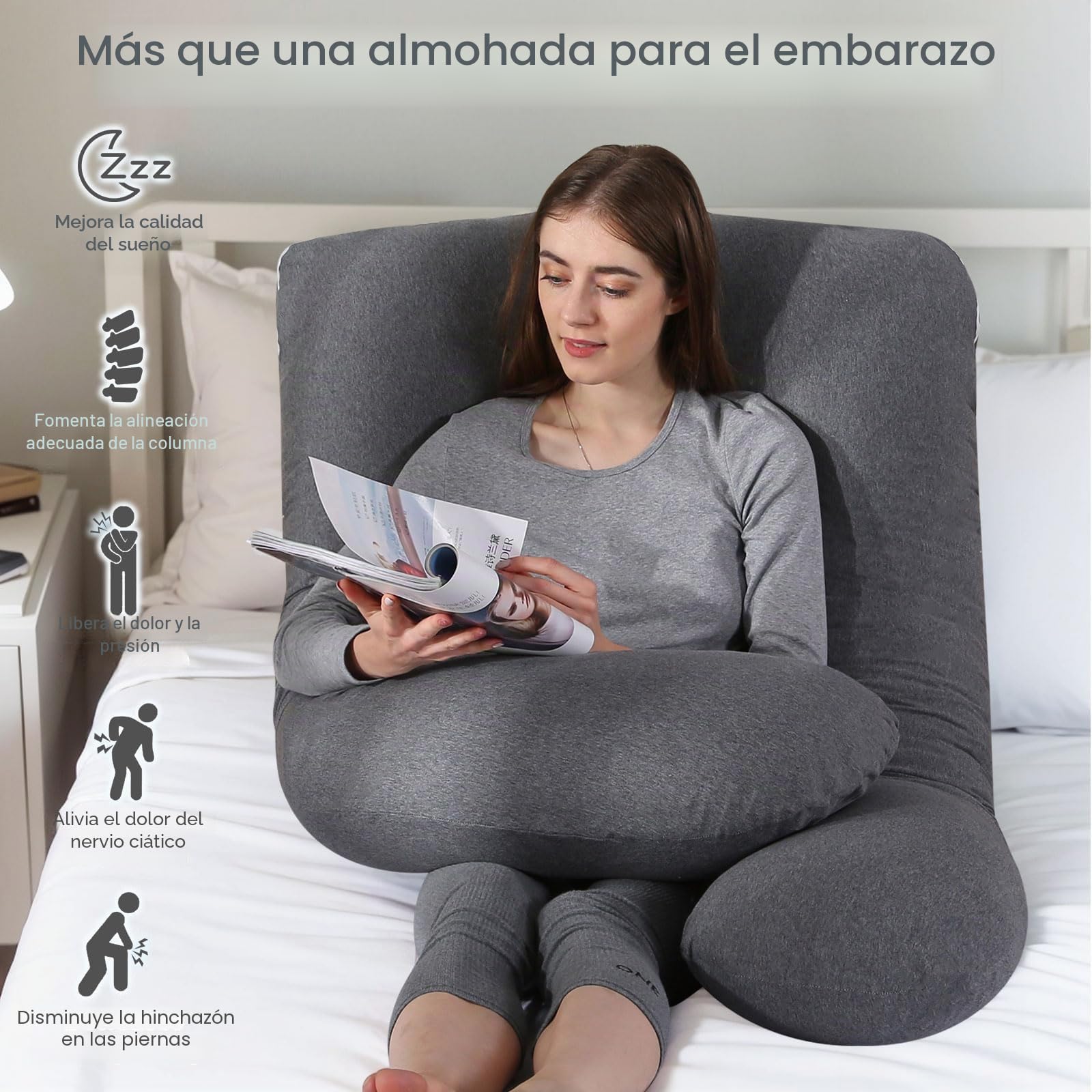 SHANNA Almohada Embarazada Dormir, Cojin Embarazada, Almohada Embarazo para Soporte de Espalda