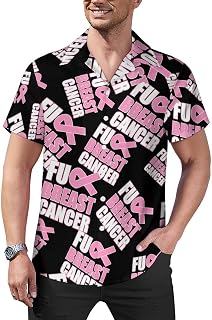Fuck Breast Cancer Mens Shirts Hawaiian Short Sleeved Cuban Collar Graphic Tees Tops