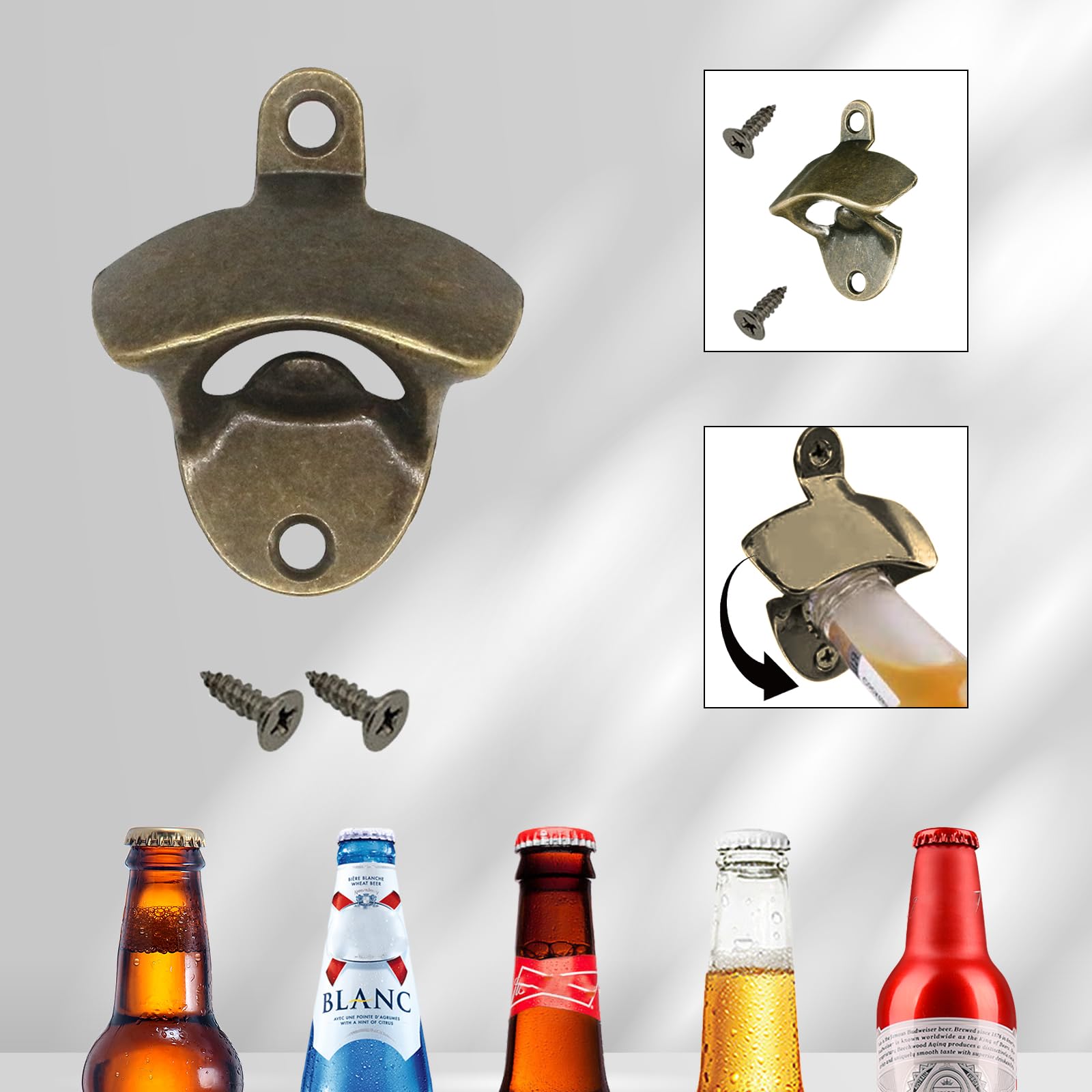 Houkary 10 Pezzi Apribottiglie da Muro, Vintage Parete Apribottiglie in Metallo Apribottiglie da Parete con Viti per Barista, Bar, Ristorante, Cucina (Bronzo