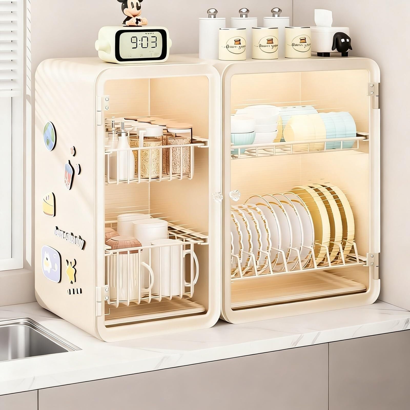 BLEKWETAAT 2 Tier Over Sink Dish Rack with Flip-Cover Cabinet dish rack