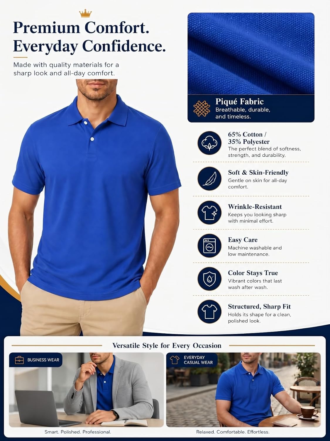 BINOCHE Polo T Shirts for Men Short Sleeve Quick Dry Fit Mens Golf Shirt Moisture Wicking for Business Casual Workout