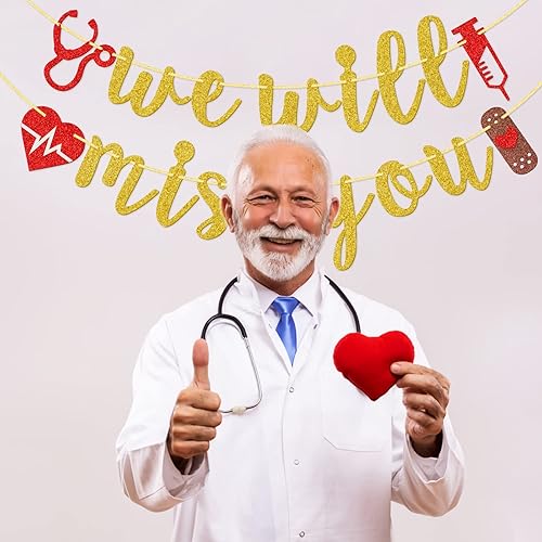 Miniatura 6 de We Will Miss You Medical Doctor - Cartel para enfermera, pancarta con purpurina para hospital, clínica, oficina, decoración de fiesta de jubilación,