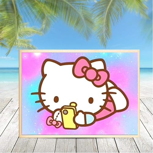 Miniatura 3 de Kits de pintura de diamantes 5D para adultos, bricolaje Hello Kitty taladro redondo completo (11.8 x 15.7 pulgadas), diamantes de imitación de