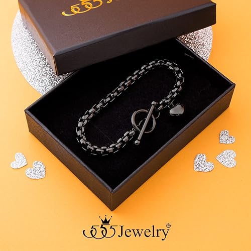 Miniatura 3 de 555Jewelry Pulsera de acero inoxidable con cadena de eslabones y corazón para mujeres y niñas