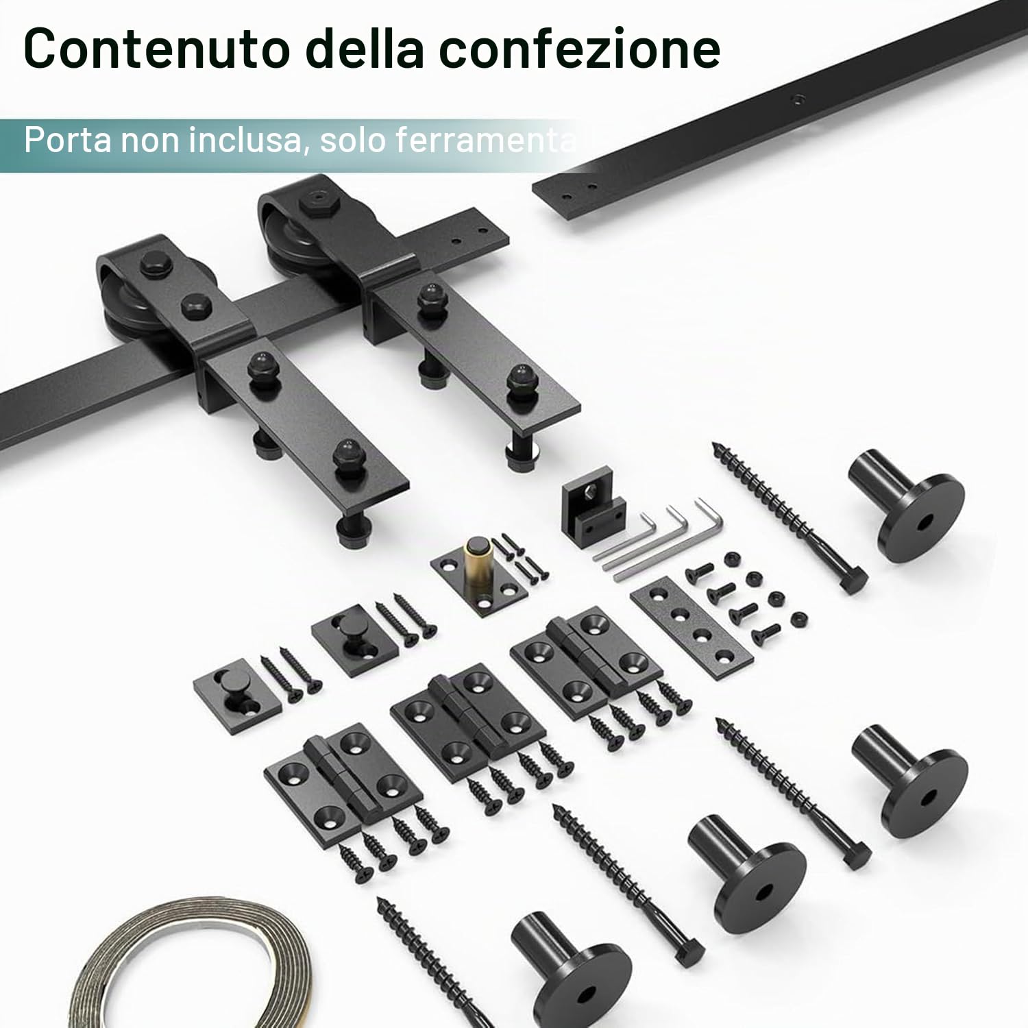 WINSOON 152cm Binario per Porta Scorrevole Kit Porta Scorrevole Esterno Muro, kit per Binario per Armadio per Doppia porta Interna in legno da 71cm, Senza Porta