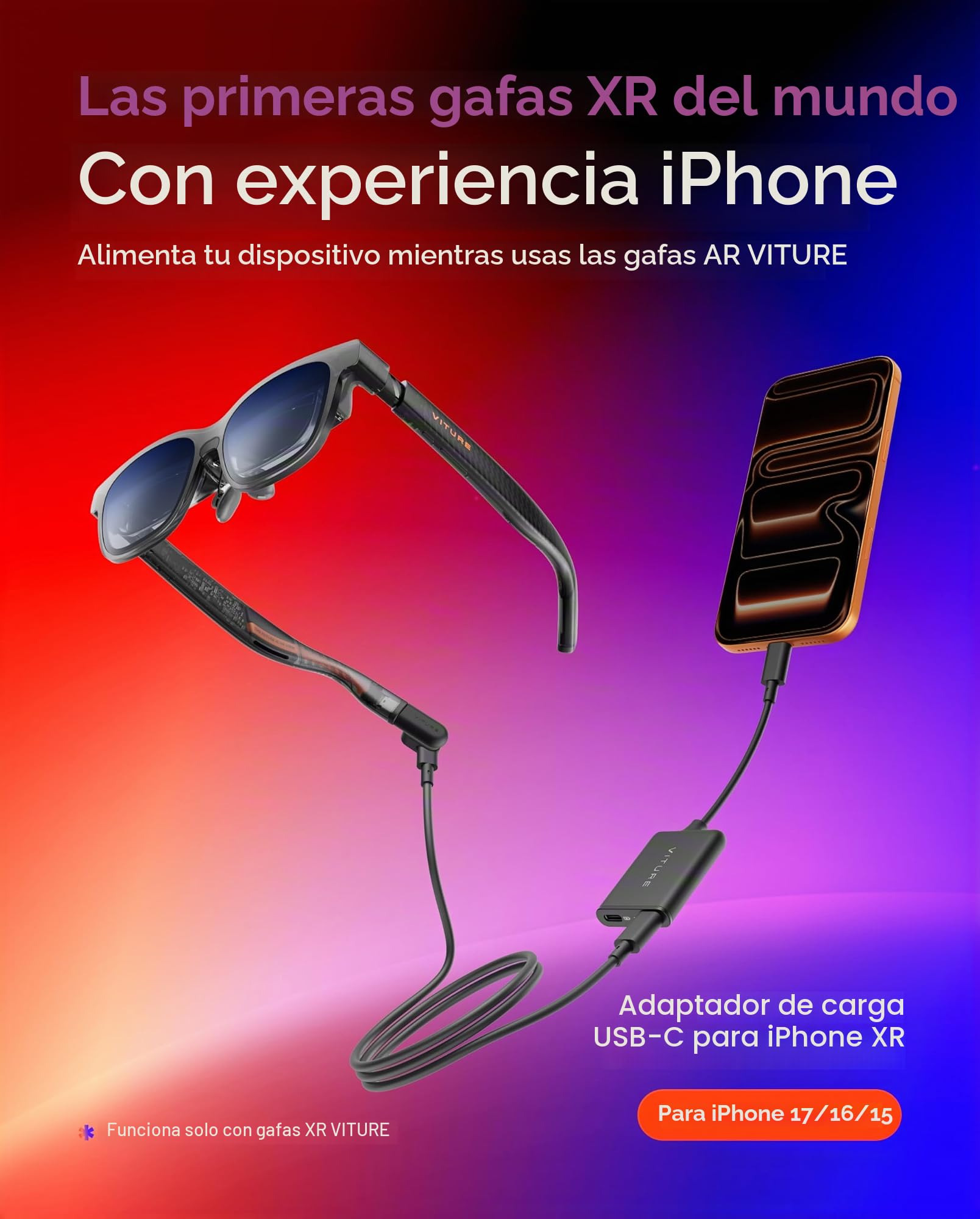VITURE Luma Pro Gafas XR & USB-C XR Adapter Pro Bundle para iPhone 17/16/15, Multi-Pantalla, Vídeo Espacial & VR, 3D Inmersivo con 1 Clic, 3Dof Mejorado, Juega/Trabaja Mientras Cargas