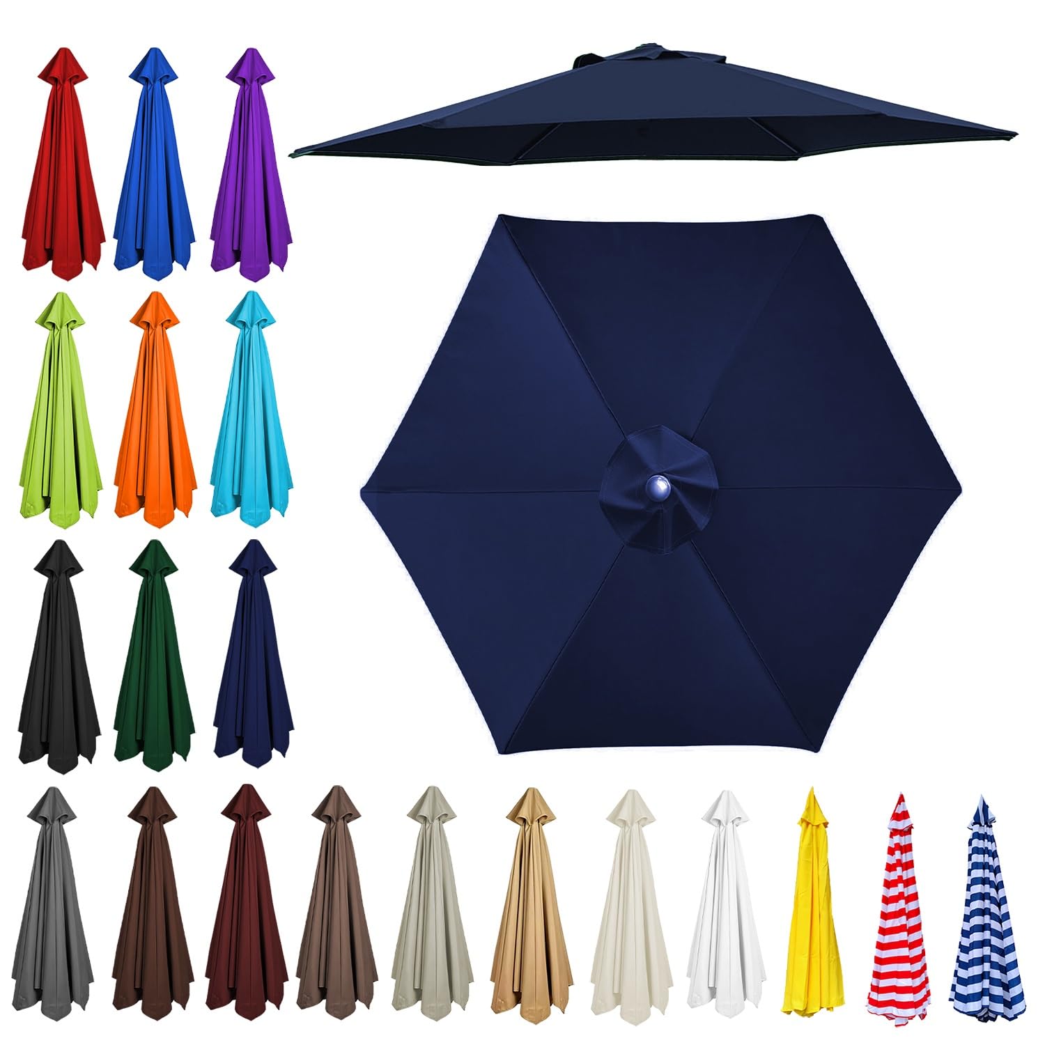 2m/2.30m/2.5m/2.7m/3.0m/3.5m Replacement Parasol Canopy, Garden Umbrella Replacement Top Cover, 6/8 Arms Umbrella Cloth Fabric for Sunshade, Water Resistant, Fits Various Frames(Navy blue,6ribs:2.30m/