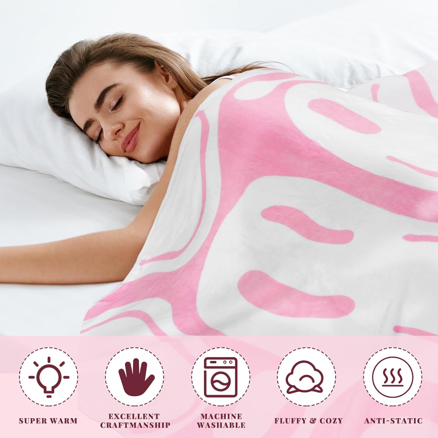 Frienda Preppy Throw Blanket Smile Face Cute Flannel Soft Plush Fuzzy Blanket Preppy Bedding Stuff for Dormitory Living Room 50" x 60"(Distort Smile Face) - Image 5