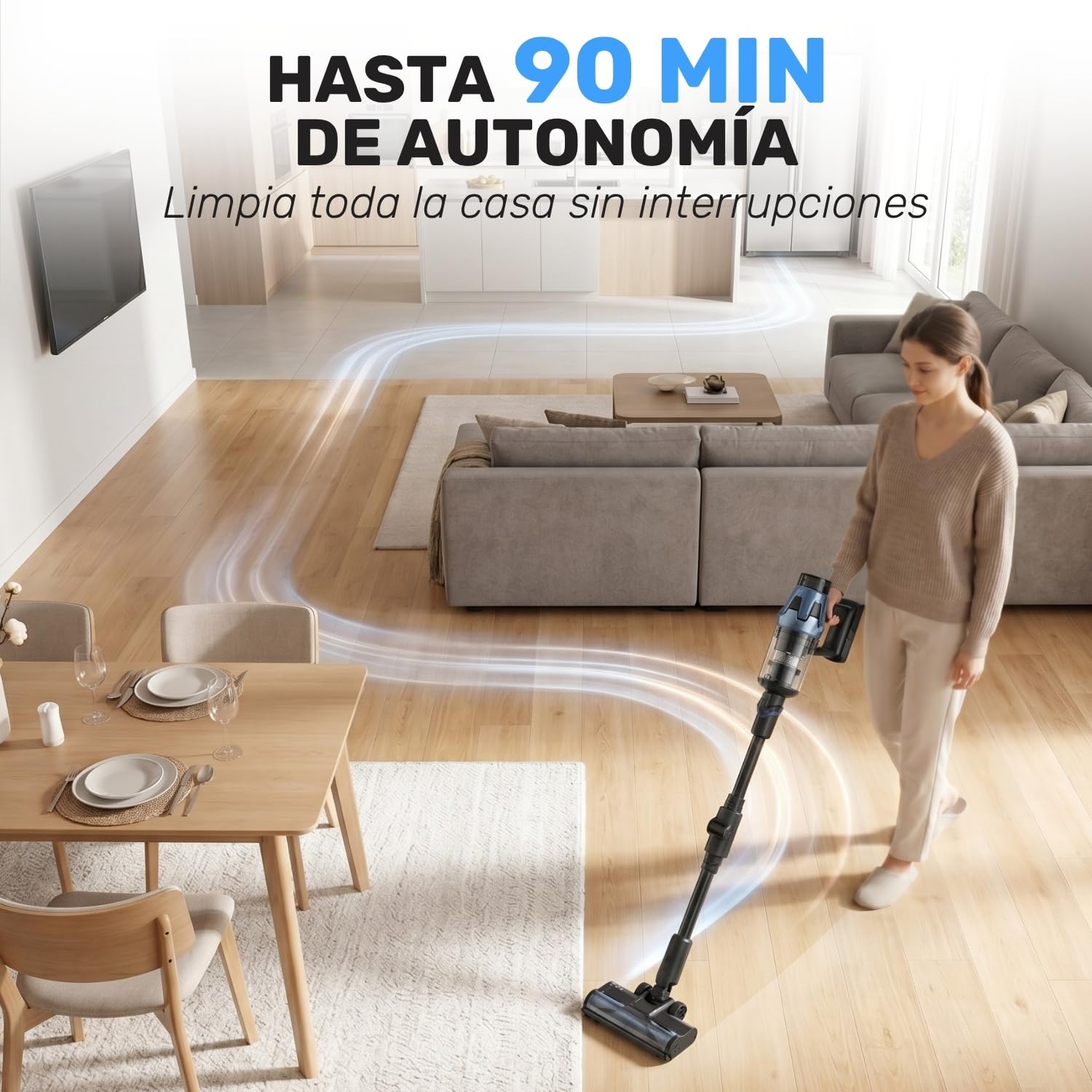 Taurus Aspiradora Escoba sin Cable Potente 780W Inhalambrica 90min Autonomia Flexible Pantalla LED con Cepillo Anti Enredos Aspirador Ligero Deposito 1,2 L Motor 310AW Digital - Nimbus Ultraboost