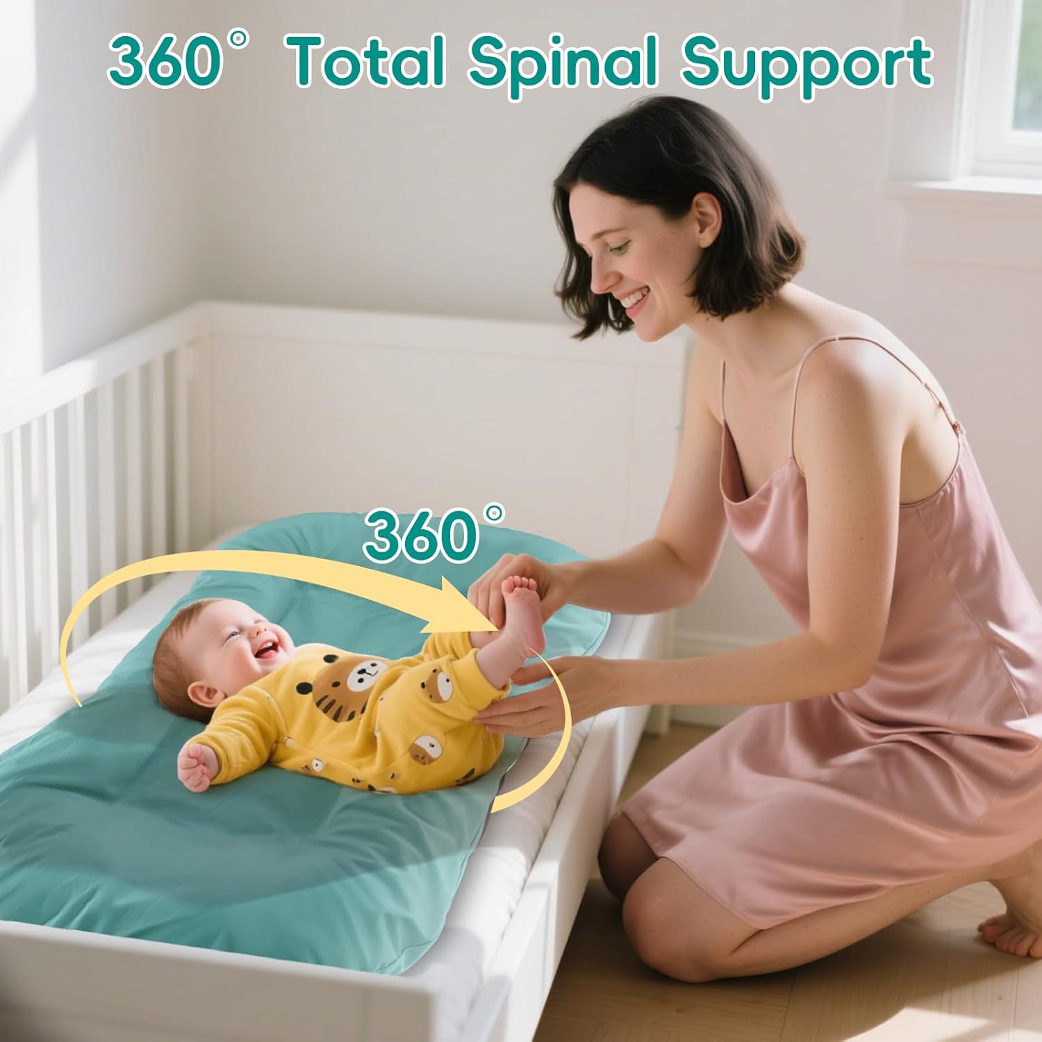 Baby Lounger, Infant Lounger for Newborns 0-24 Months, Breathable Cotton Baby Nest for Tummy Time, Diaper Changes & More, Soft Portable Newborn Essentials for Floor & Bassinet(Green) - Image 2